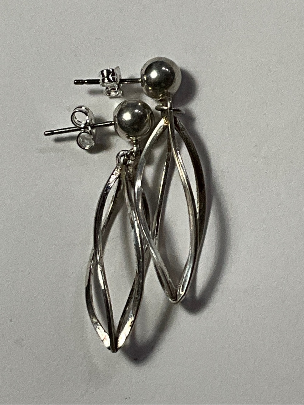 Polished Silver Twisted Drop Earrings - Women's Stud Dangle